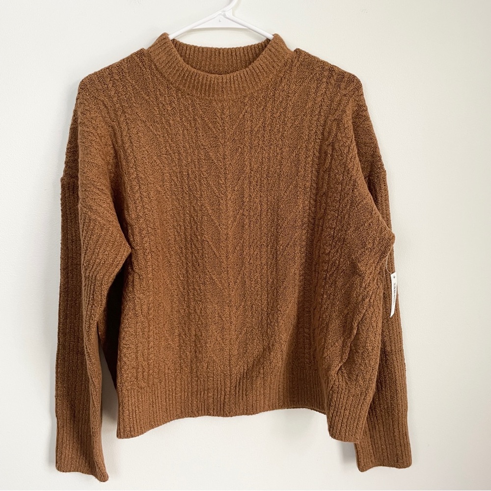 Amazon Essentials Dark Camel Cable Knit Sweater